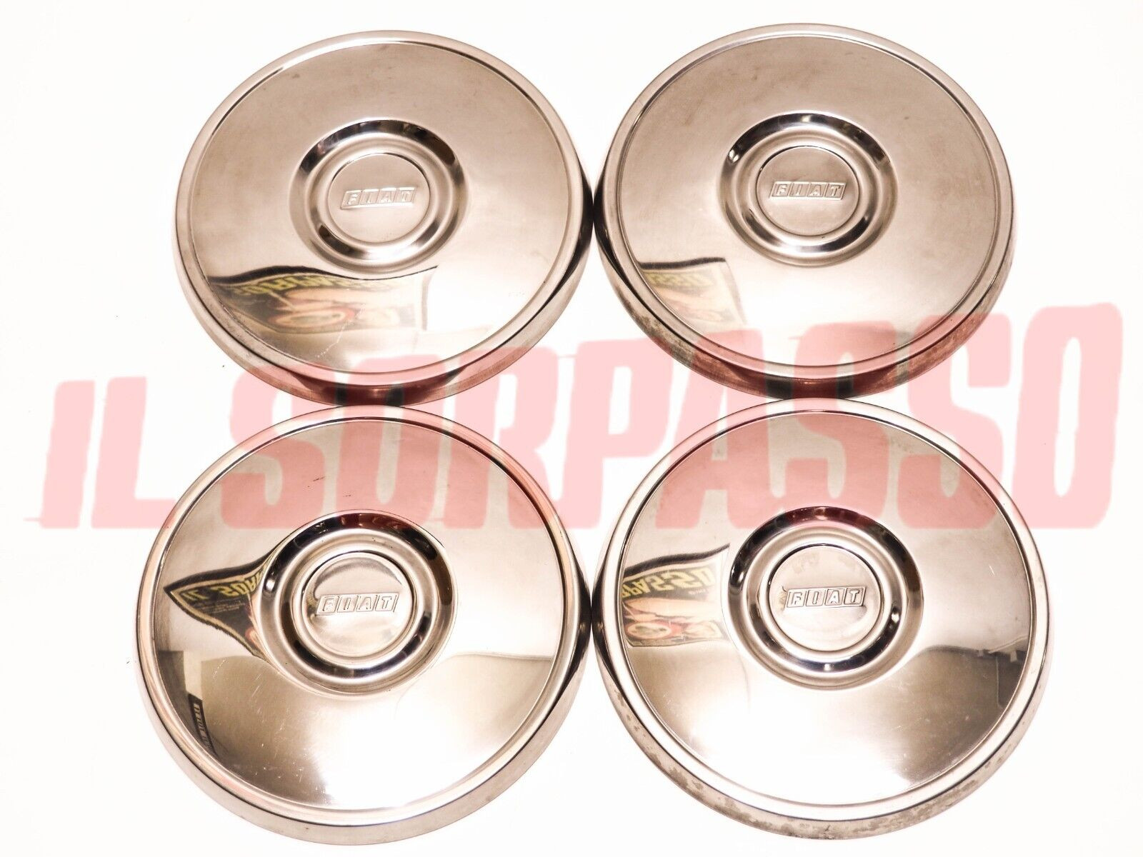 COPPE RUOTA BORCHIE CERCHI FIAT 127 - 128 BERLINA 2 SERIE ORIGINALI ACCIAIO INOX