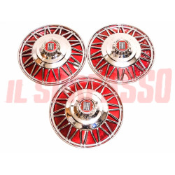 3 COPPE RUOTA BORCHIE CERCHI FUORISERIE ROSSE FIAT 500 600 1100 103 TV ORIGINALI