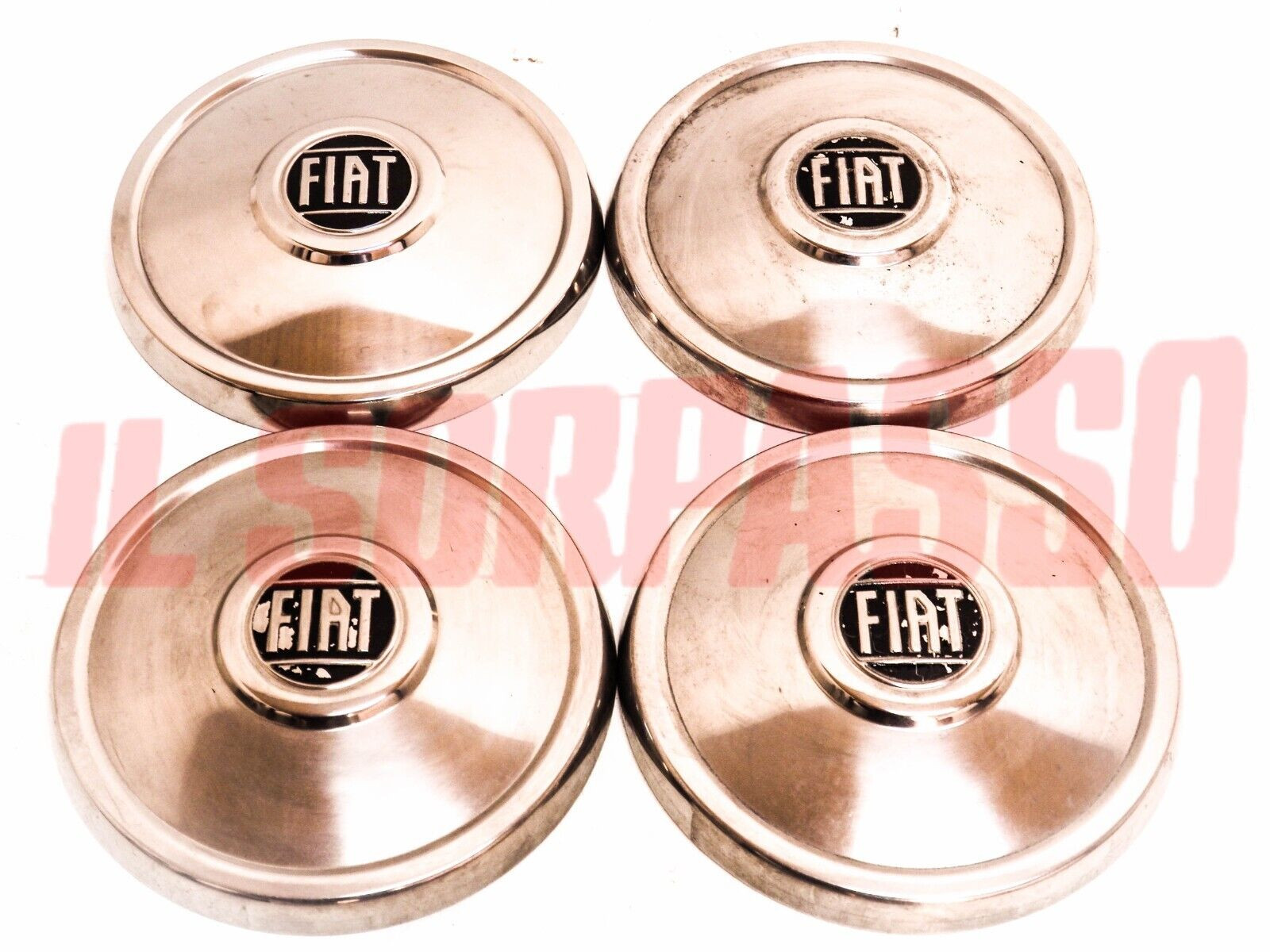 COPPE RUOTA BORCHE CERCHI CROMODORA FIAT 130 BERLINA COUPE ORIGINAL ACCIAIO INOX