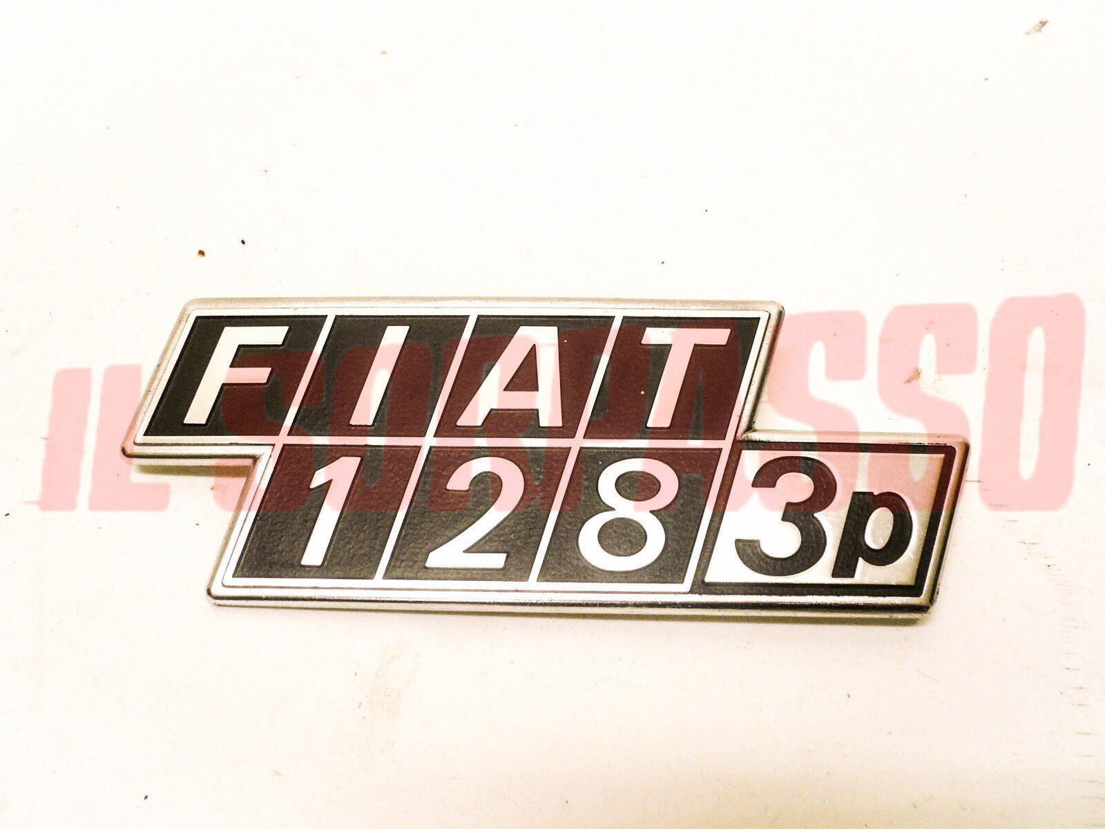 SCRITTA SIGLA COFANO POSTERIORE FIAT 128 3P IN ALLUMINIO ORIGINALE